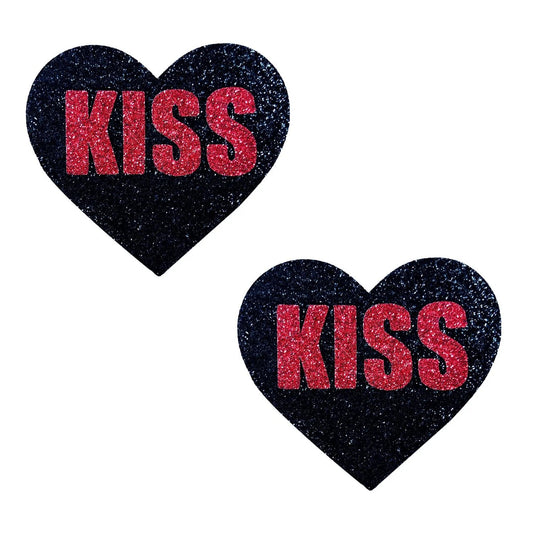 Nipztix Kiss Red and Black Valentine Glitter Heart Nipple Cover Pasties