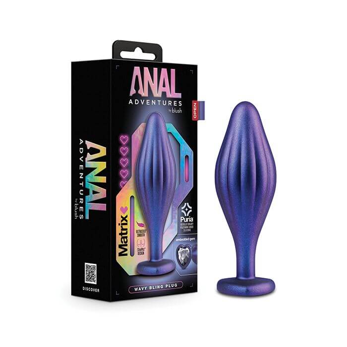 Anal Adventures Matrix Wavy Bling Plug and packaging - Blush Novelties - by The Bigger O online sex toy shop. USA, Canada, UK shipping available.