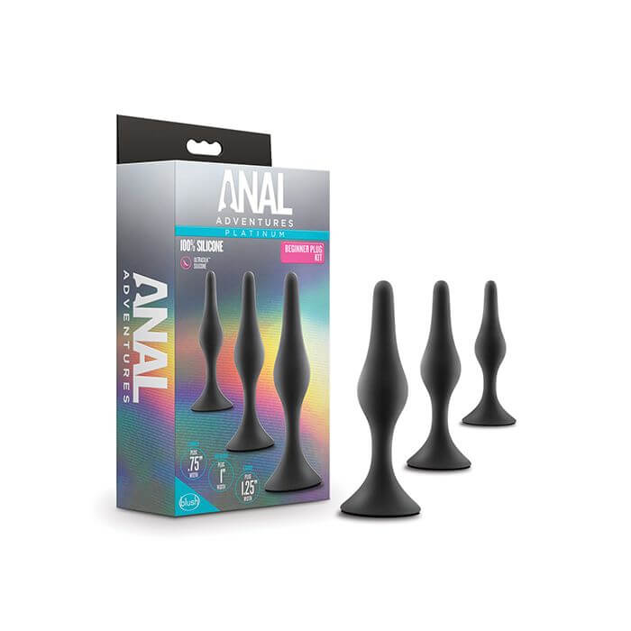 Anal Adventures Platinum 3-Piece Plug Kit plus package - Blush Novelties - by The Bigger O online sex toy shop. USA, Canada and UK shipping available.
