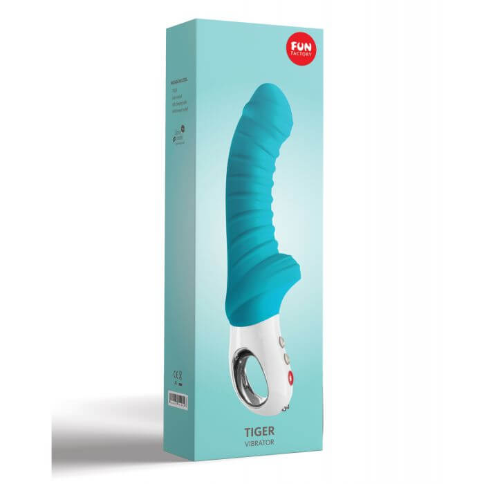 Fun Factory Tiger G5 G-Spot Vibrator in petrol package - by The Bigger O online sex shop. USA, Canada and UK shipping available.