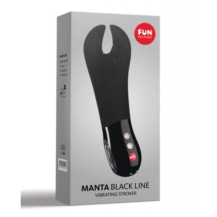 Fun Factory Manta Vibrating Stroker in black package - by The Bigger O online sex shop. USA, Canada and UK shipping available.