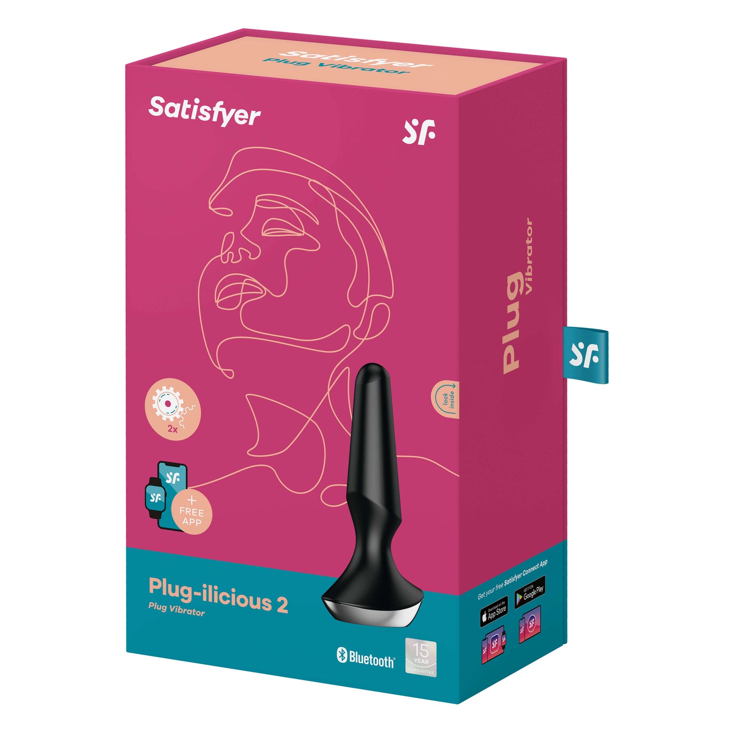 Packaging of the Satisfyer Plug-Ilicious 2 Anal Vibrator - The Bigger O - online sex toy shop USA, Canada & UK shipping available