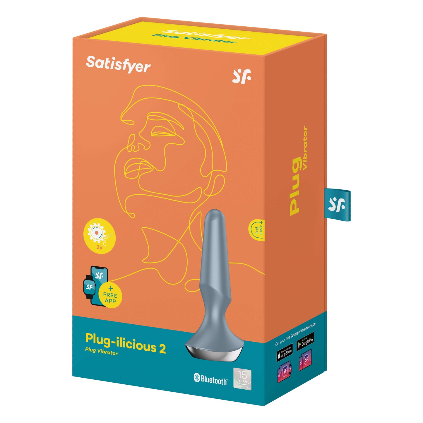 Packaging of the Satisfyer Plug-Ilicious 2 Anal Vibrator - The Bigger O - online sex toy shop USA, Canada & UK shipping available