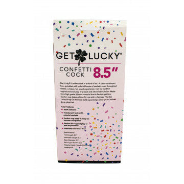 Real Skin Confetti Dildo 8.5 Inch by Get Lucky (back packaging) - The Bigger O - online sex toy shop USA, Canada & UK shipping available