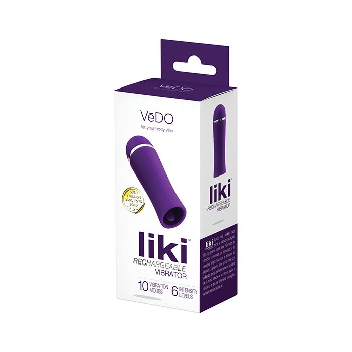Liki Rechargeable Flicker Vibe in deep purple  package - VeDO - by The Bigger O online sex shop. USA, Canada and UK shipping available.