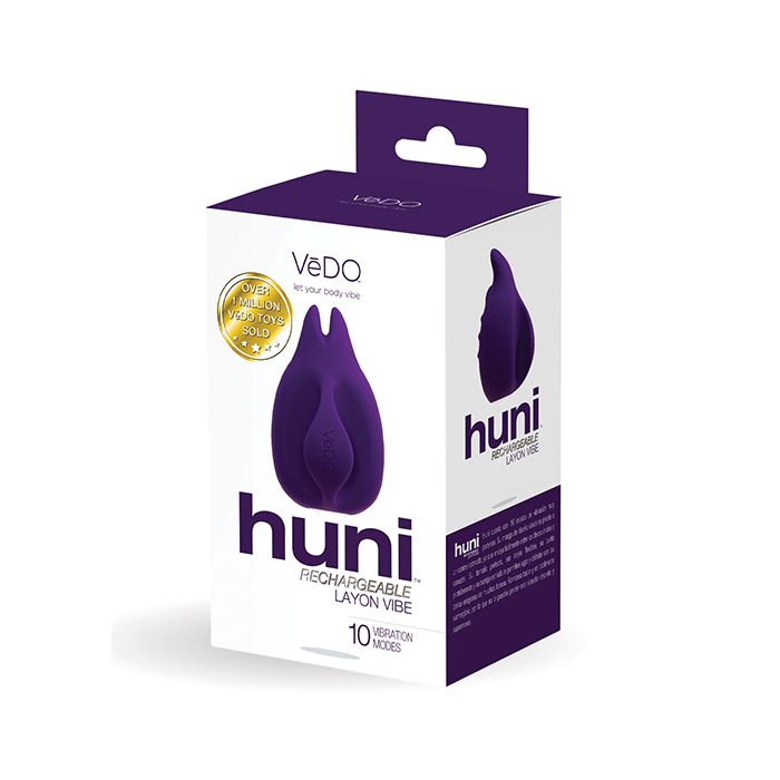 Huni Rechargeable Finger Vibe in deep purple  package - VeDO - by The Bigger O online sex shop. USA, Canada and UK shipping available.