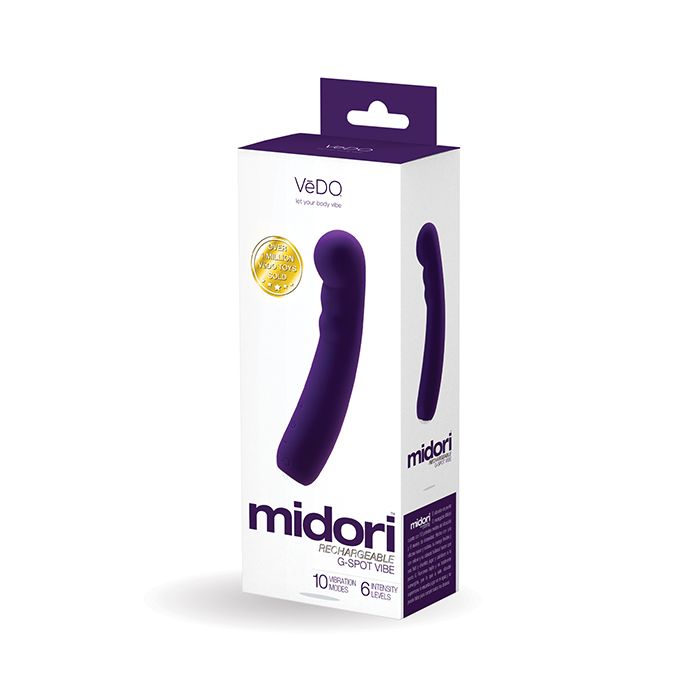 Midori Rechargeable G Spot Vibe in deep purple package - VeDO- by The Bigger O online sex shop. USA, Canada and UK shipping available.
