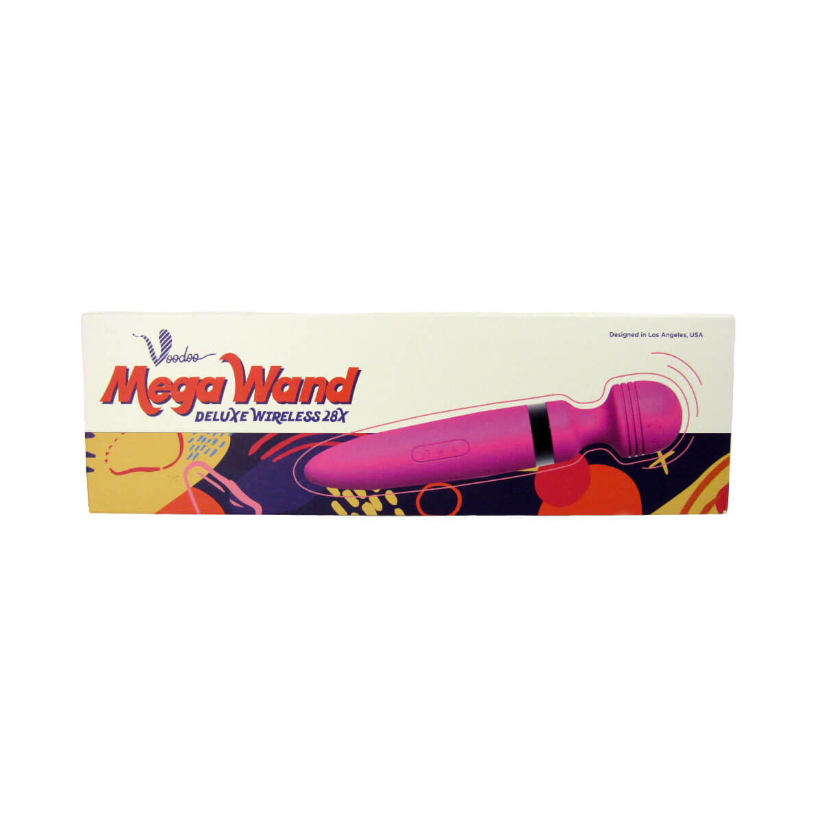 Voodoo Deluxe Mega Wireless Wand 28X packaging- by The Bigger O online sex toys shop. USA, Canada and UK shipping available.
