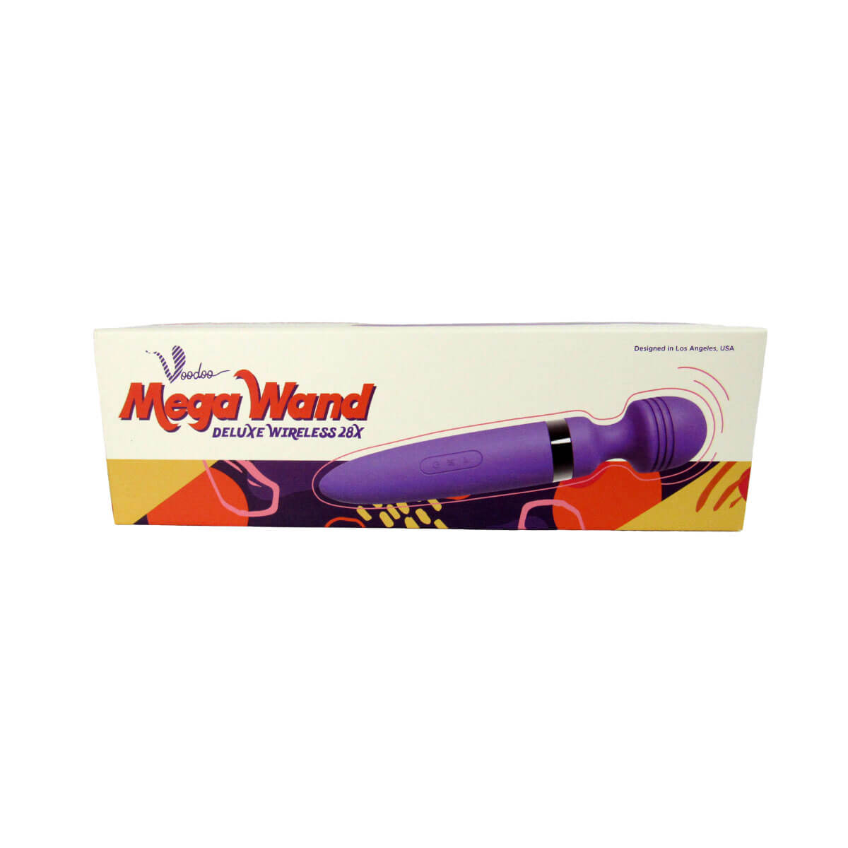Voodoo Deluxe Mega Wireless Wand 28X packaging- by The Bigger O online sex toys shop. USA, Canada and UK shipping available.