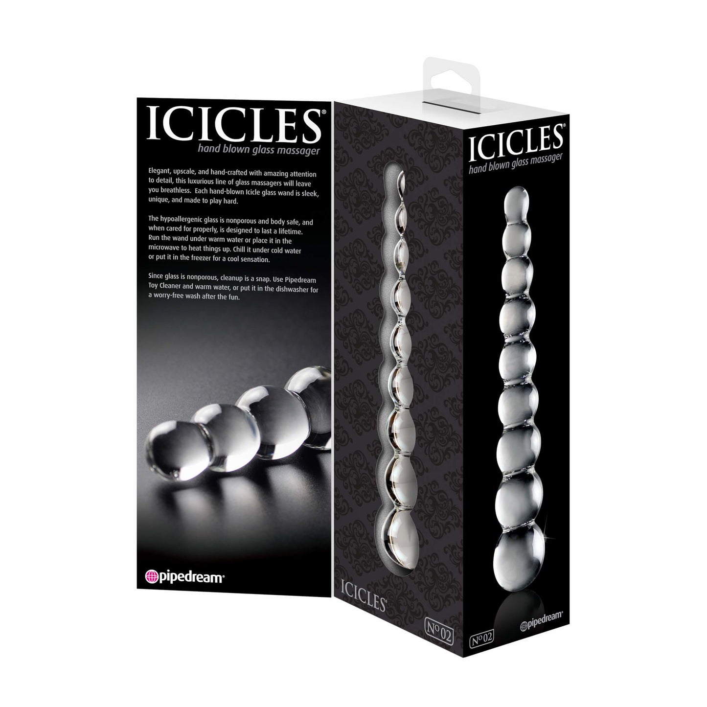 Icicles No. 2 - Clear Beadded Glass Dildo - The Bigger O an online sex toy shop USA, Canada & UK shipping available