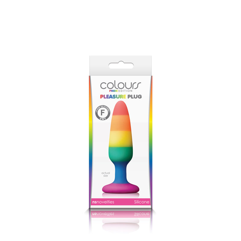 Packaging of the Pride Edition Rainbow Pleasure Plug - Small - The Bigger O online sex toy shop USA, Canada & UK shipping available