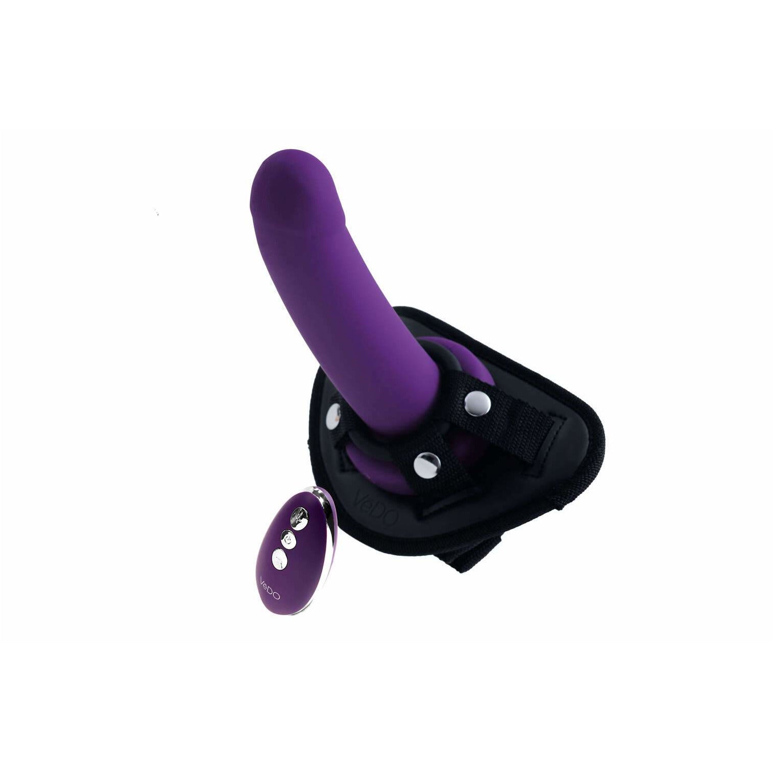 VeDo Strapped Rechargeable Remote Control Strap on in purple - by The Bigger O - an online sex toy shop. We ship to USA, Canada and the UK.
